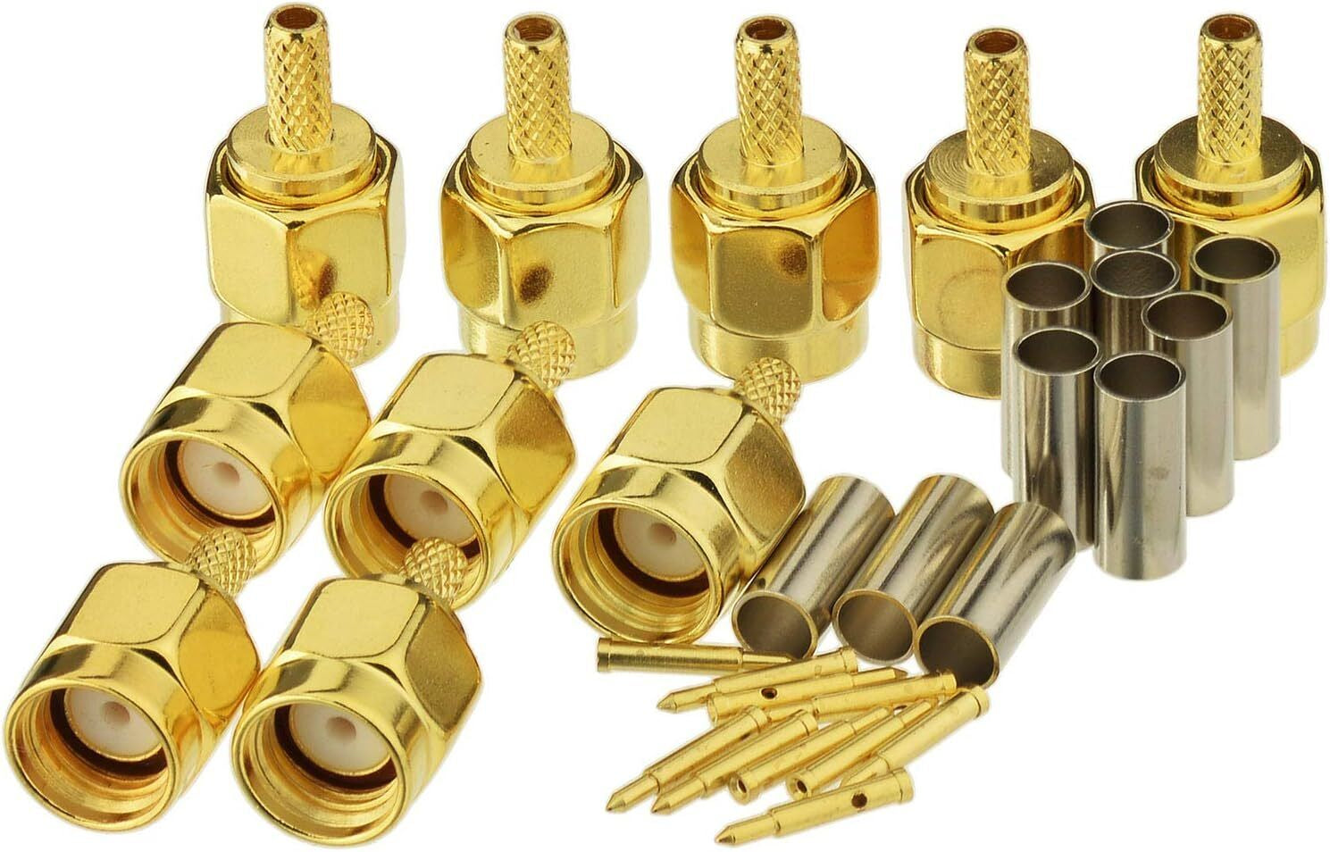 Eightwood 10Pcs SMA Male Crimp RF Connector Gold-Plating for RG316 RG174 Cable