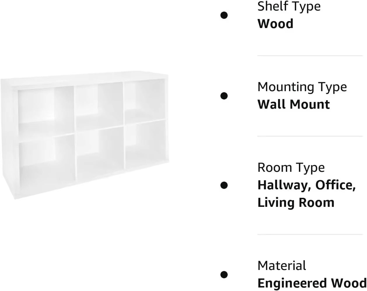 6 Cube Storage Shelf Organizer Bookshelf with Back Panel, Easy Assembly, Wood, White Finish