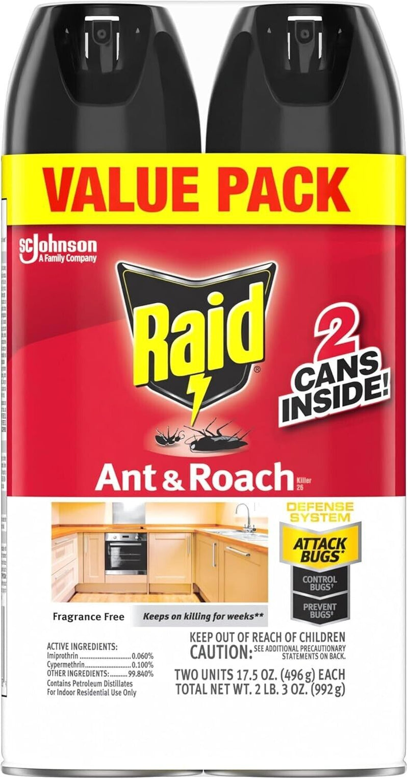 Raid® Ant & Roach Killer 26, Fragrance-Free Bug Spray, Pack of 2 or Pack of 12.