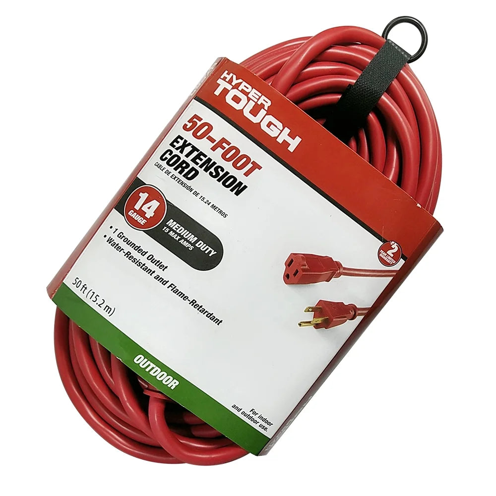 50FT 14AWG 3 Prong Red for Indoor and Outdoor Use Extension Cord, 15 Amps