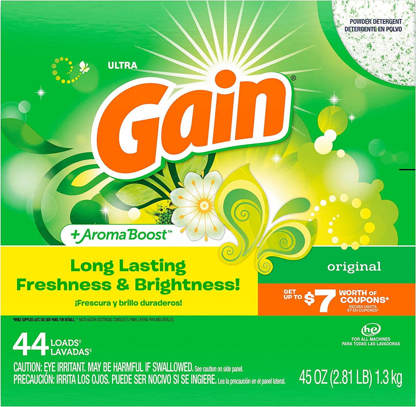 Gain Powder Laundry Detergent for Regular & He Washers, Original Scent, 45 Oz