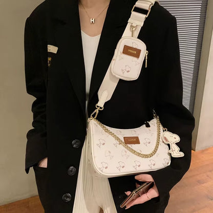 Women'S Snoopy Co Branded High End 3-In-1 Shoulder Bag with Adjustable Wide Shoulder Strap Underarm Bag New Crossbody Bag