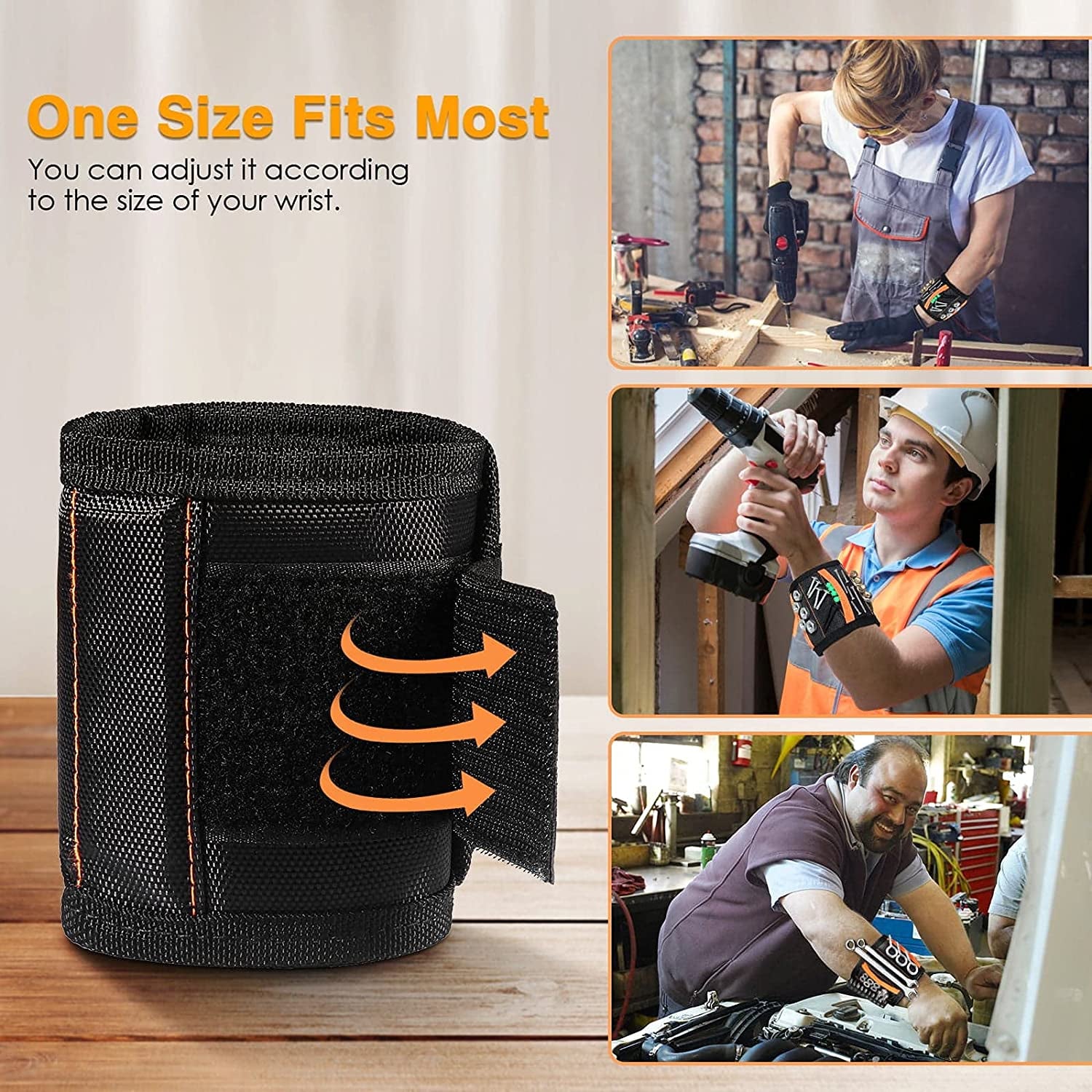 Magnetic Wristband Tool Belt with 15 Strong Magnets for Holding Screws, Nails, Wrenches, Drill Bits - Cool Gadgets Gifts for Men Dad Husband DIY Handyman