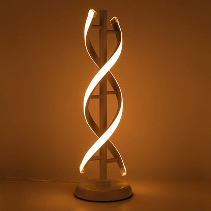 Double Spiral LED Table Lamp, Creative Double Helix Lampbody Matchs Metal Base, 12W Warm White Eye-Caring Dimmable LED Bedside Lamp Decorative Lighting - White