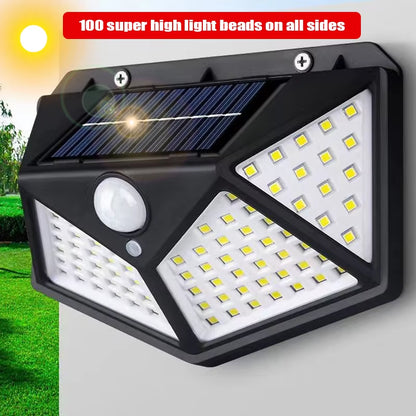 LED Solar Wall Lamp with Motion Sensor, 4 Sides, Luminous, Waterproof, Outdoor, Garden, Courtyard, 100 LED, 1-12Pcs