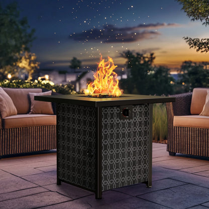 32" Outdoor Propane Fire Pit Table with Lid,Lava Rock and 50,000 BTU for Patio Garden Party