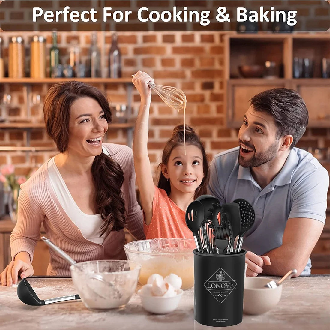 Silicone Cooking Utensil Set,14Pcs Silicone Cooking Kitchen Utensils Set, Non-Stick Heat Resistant - Best Kitchen Cookware with Stainless Steel Handle (Black)