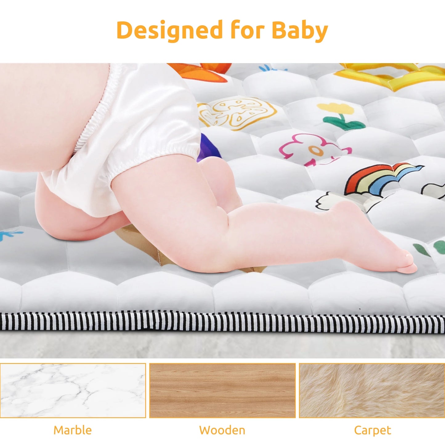 Baby Play Mat for Floor, Foldable Baby Play Mat 50" X 50",Thick One-Piece Crawling Tummy Time Mat, Non-Slip Cushioned Baby Playmat for Infants, Toddlers, and Washable Baby Plaype - Letter