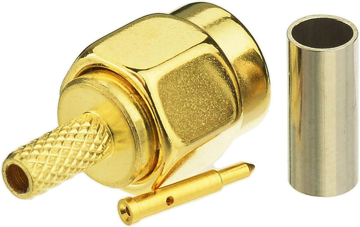 Eightwood 10Pcs SMA Male Crimp RF Connector Gold-Plating for RG316 RG174 Cable