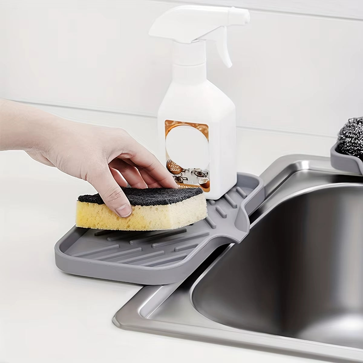 Sink Silicone Tray with Drain Soap Sponge Storage Holder Countertop Sink Scrubber Brush Soap Storage Rack Kitchen Organizer