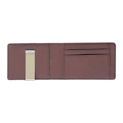 Hot Sale Fashion Solid Men'S Thin Bifold Money Clip Leather Wallet with a Metal Clamp Female ID Credit Card Purse Cash Holder