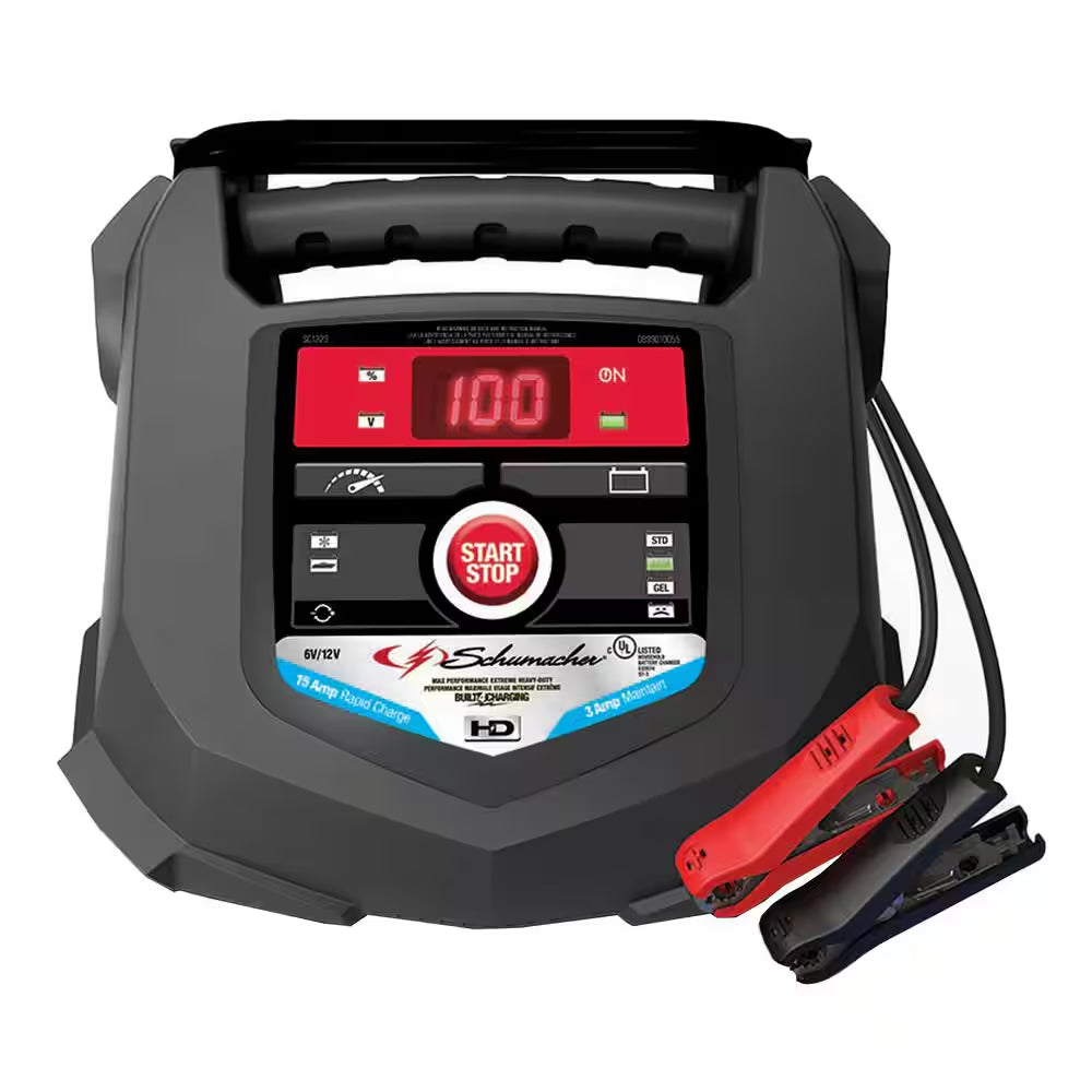 Automotive 6 Volt and 12 Volt 15 Amp Fully Automatic Battery Charger and Maintainer with Battery Tester