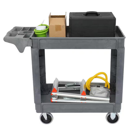 2-Shelf Heavy-Duty Plastic 4-Wheeled Tool Storage Utility Cart in Gray