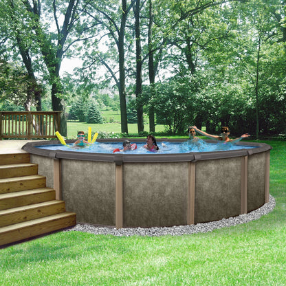 Riviera 27-Ft round 54-In Deep 8-In Top Rail Metal Wall Swimming Pool Package