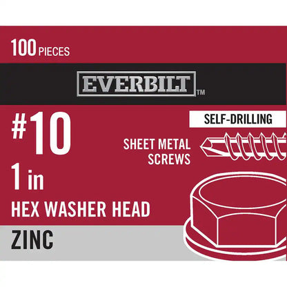 #10 X 1 In. Zinc Plated Hex Head Sheet Metal Screw (100-Pack)