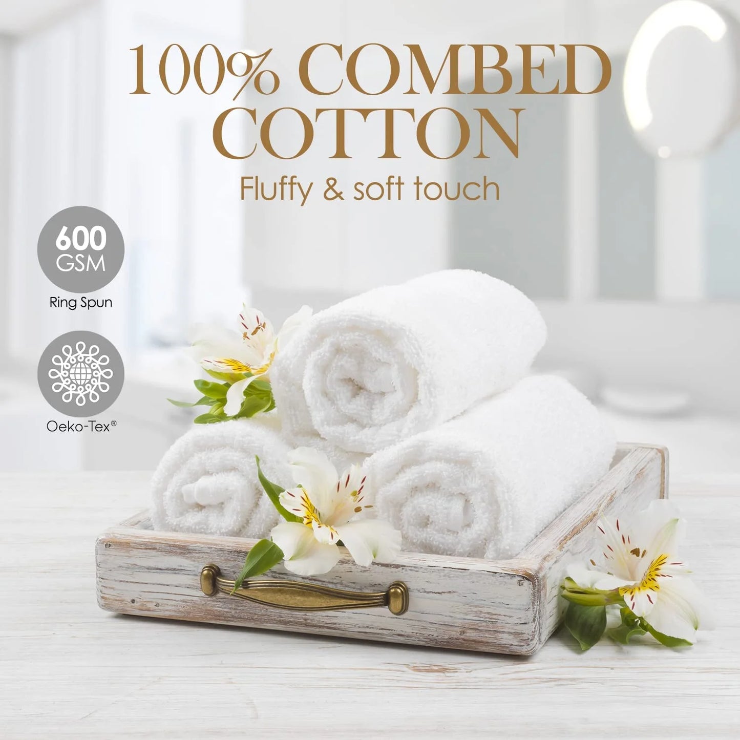 Premium Cotton Bath Hand Towels for Home, Hotel & Spa, 12-Pack White