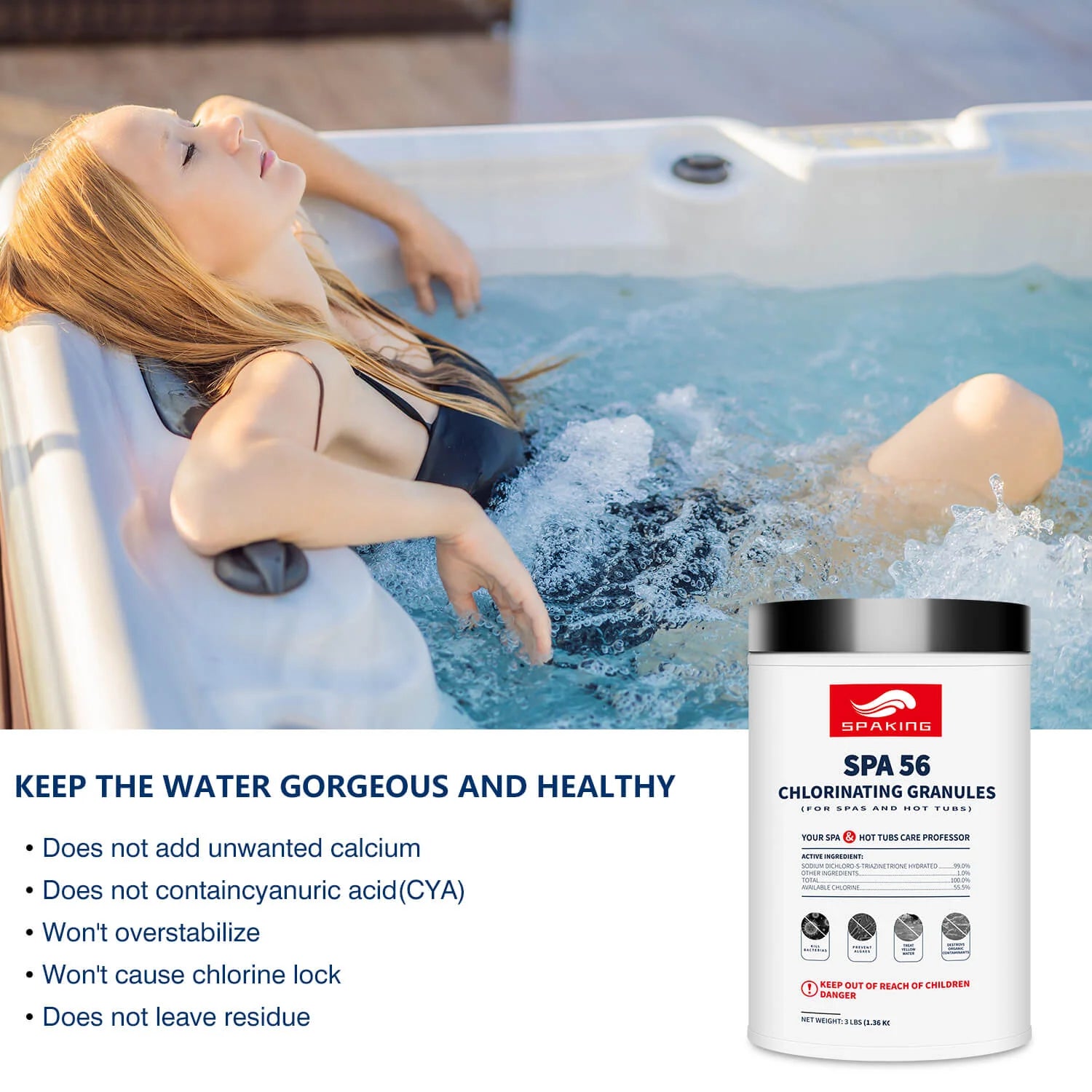 Chlorine Granules Pool Shock for Hot Tubs, Pools and Spas, Fast-Acting