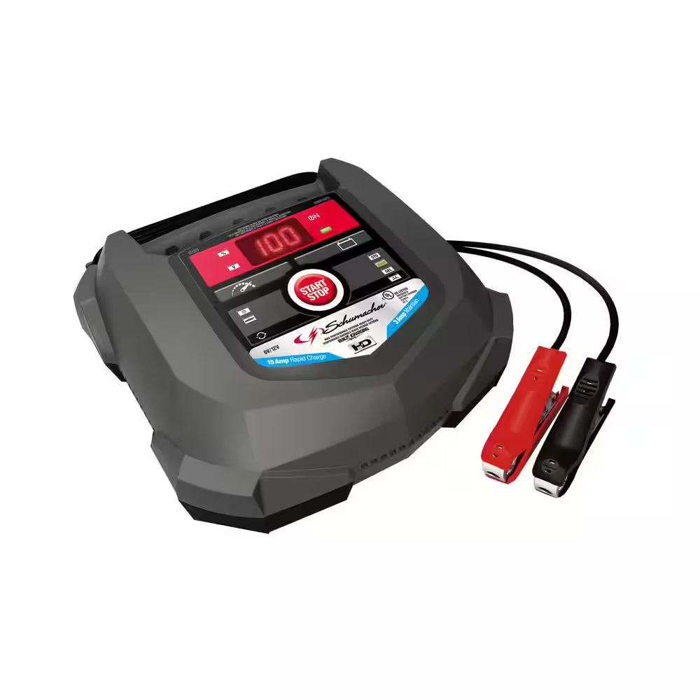 Automotive 6 Volt and 12 Volt 15 Amp Fully Automatic Battery Charger and Maintainer with Battery Tester