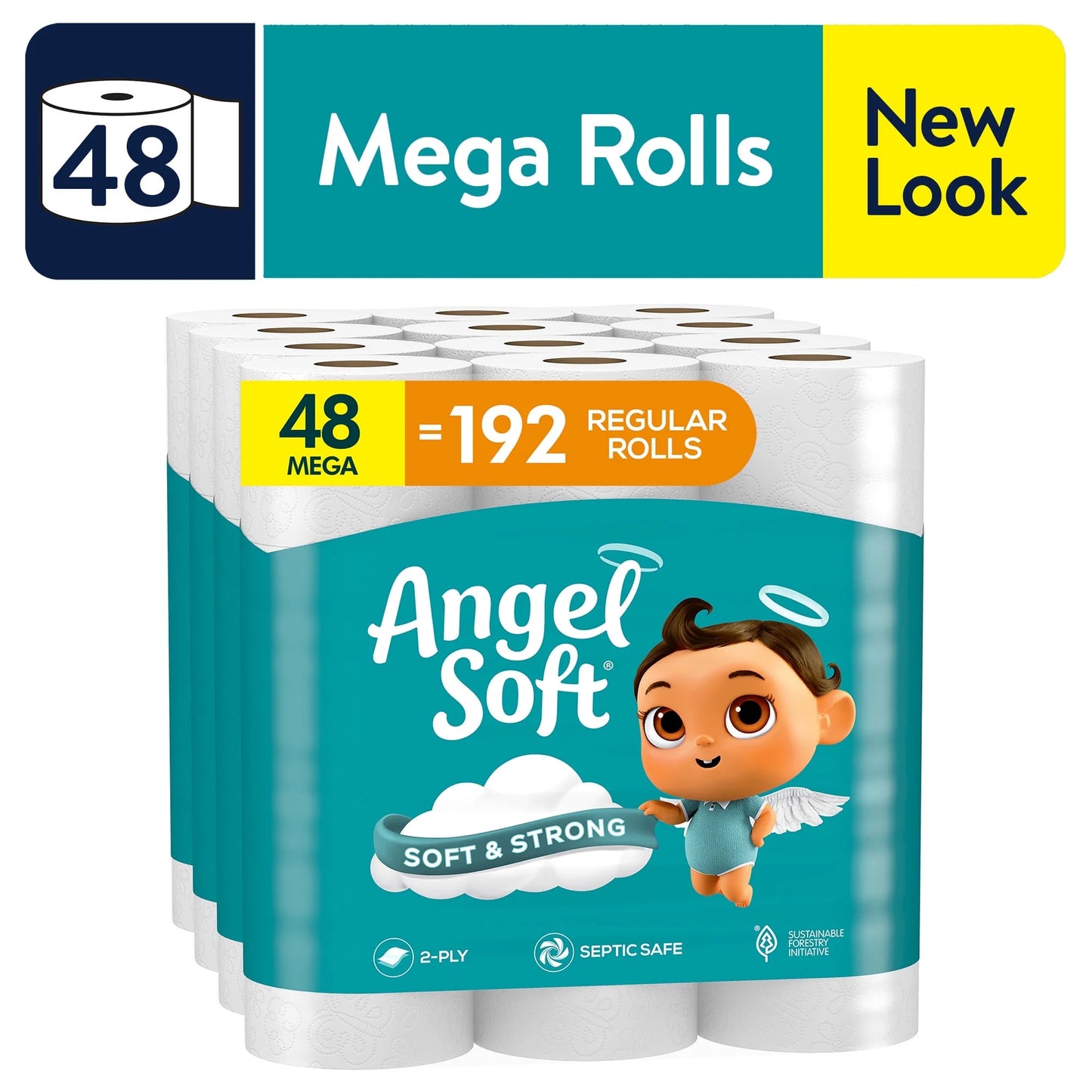 Toilet Paper, 48 Mega Rolls, 2-Ply Toilet Tissue, 384 Regular Rolls New