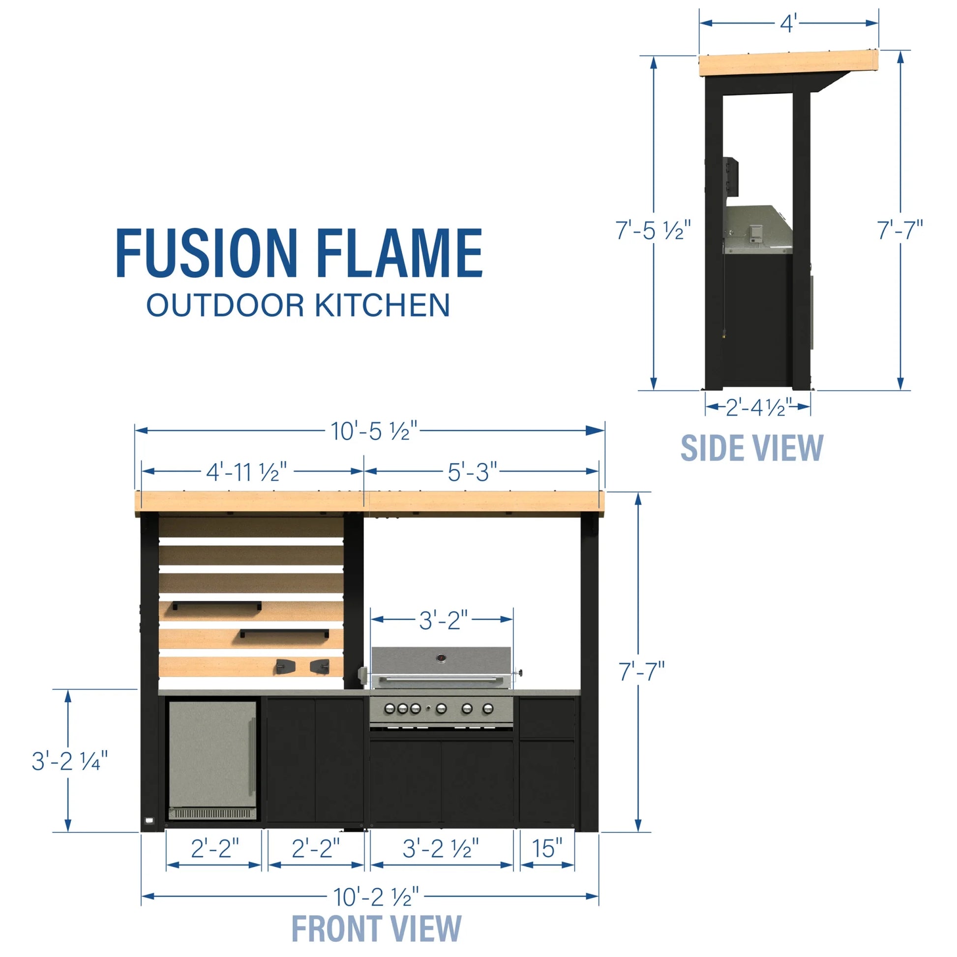 Fusion Flame Outdoor Kitchen 5-Burner Grill Black