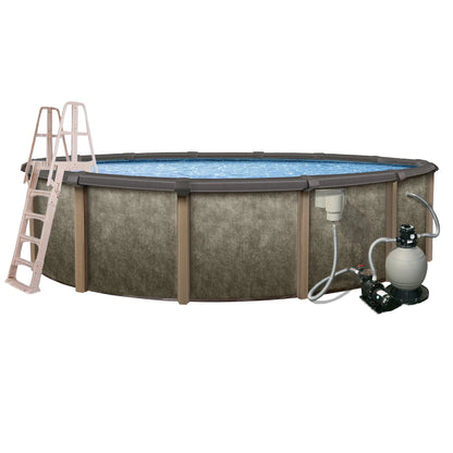 Riviera 27-Ft round 54-In Deep 8-In Top Rail Metal Wall Swimming Pool Package