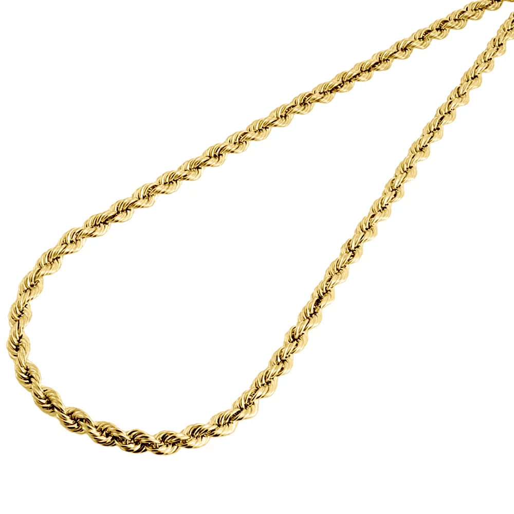 18K Yellow Gold Diamond Cut Solid Rope Chain 4Mm Link Necklace 24 Inches