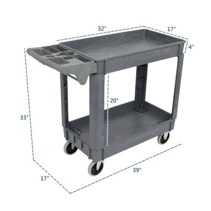 2-Shelf Heavy-Duty Plastic 4-Wheeled Tool Storage Utility Cart in Gray