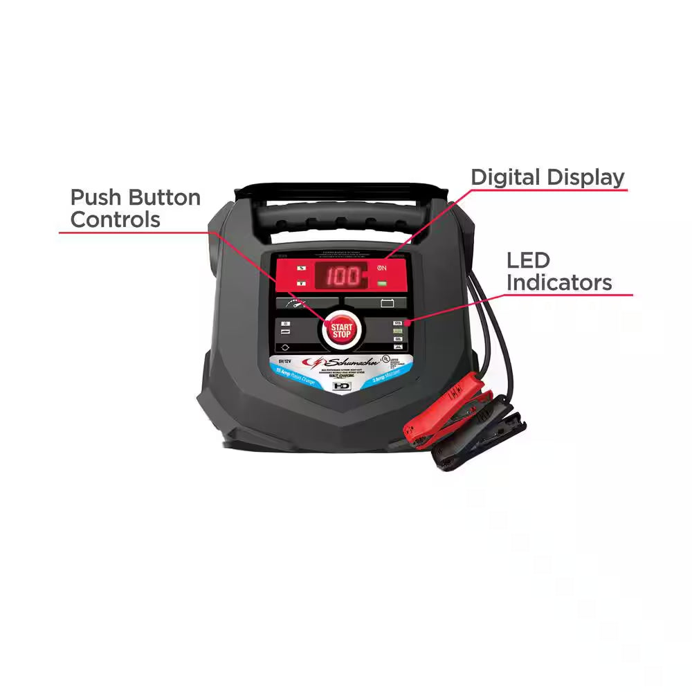 Automotive 6 Volt and 12 Volt 15 Amp Fully Automatic Battery Charger and Maintainer with Battery Tester