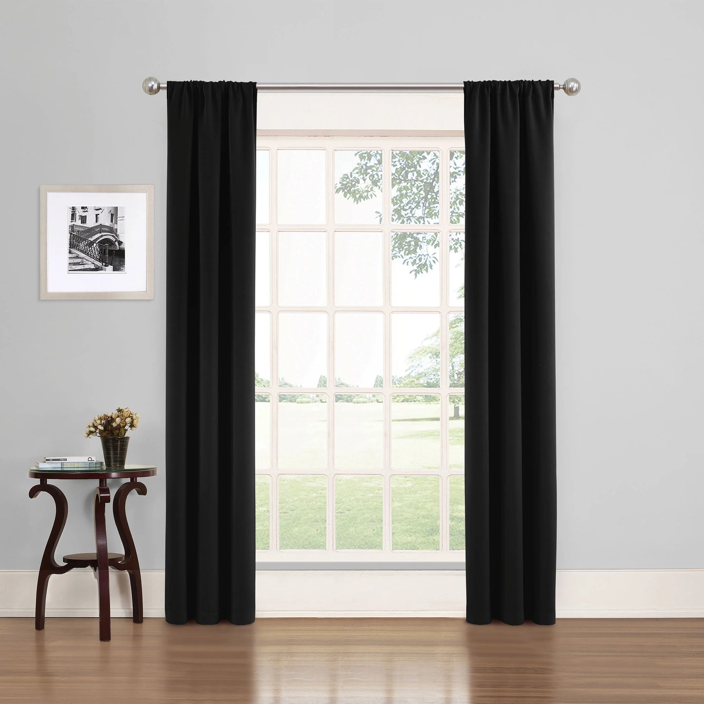 (3 Pack)  Phoenix Solid Blackout Curtain, Panel Pair, Black, 37"W X 84"L