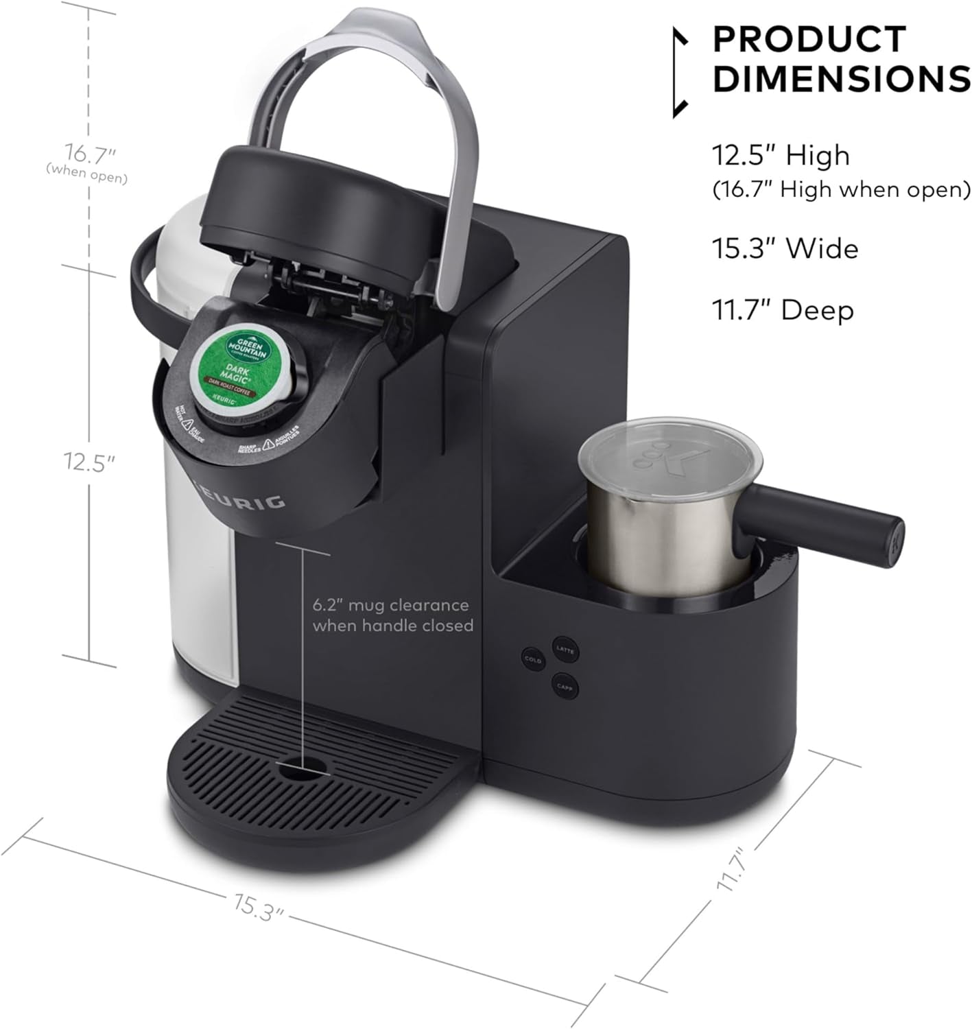 K-Cafe K-Duo Single Serve Coffee, Latte and Cappuccino Maker, Dark Charcoal