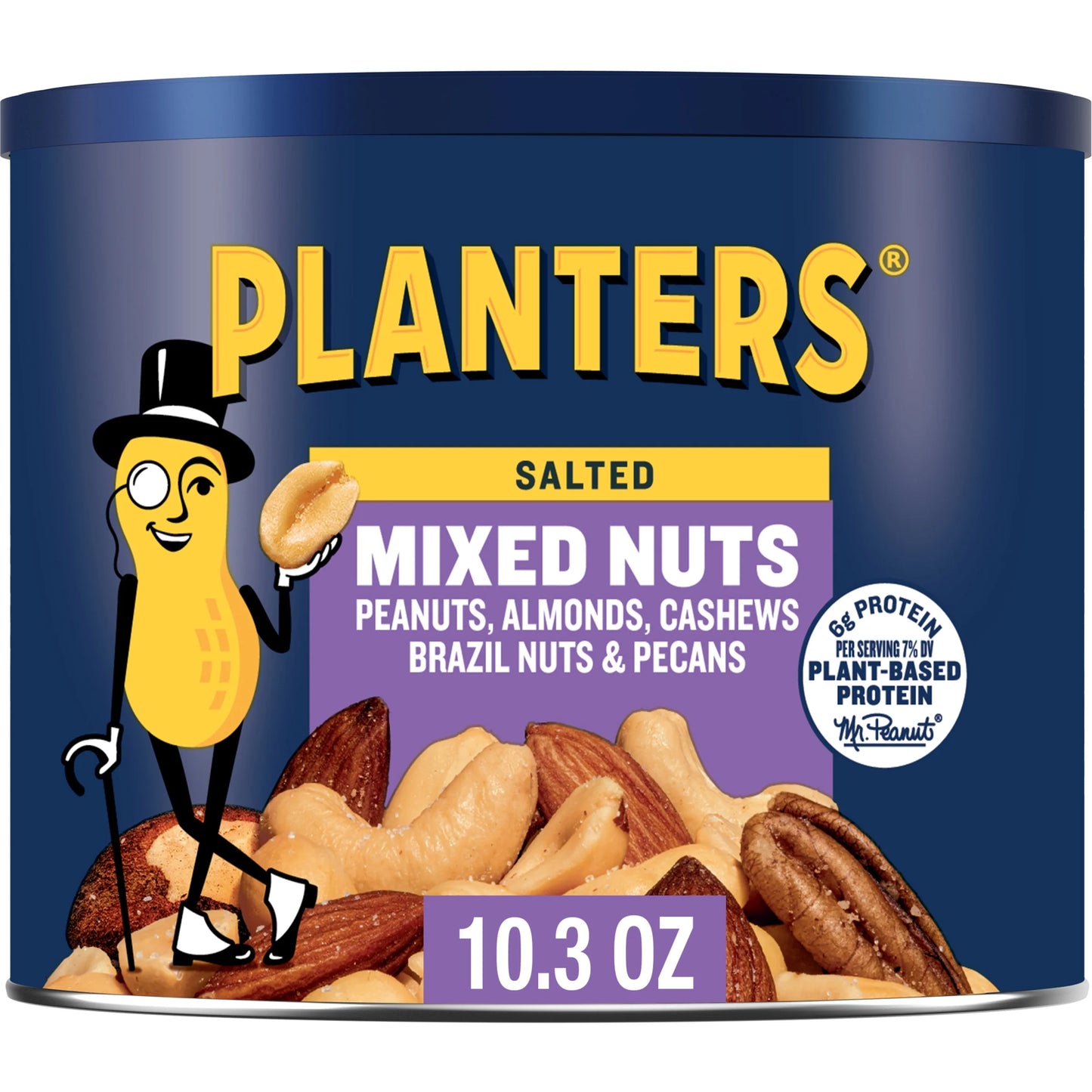 Salted Mixed Nuts, Party Snacks, Plant-Based Protein 10.3Oz (1 Canister)