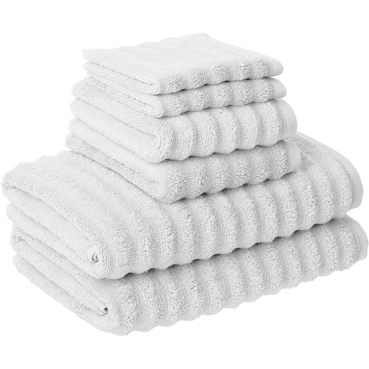 Wavy 6-Piece Adult Bath Towel Set, Quick Dry 100% Luxury Cotton, White