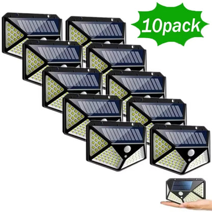 LED Solar Wall Lamp with Motion Sensor, 4 Sides, Luminous, Waterproof, Outdoor, Garden, Courtyard, 100 LED, 1-12Pcs