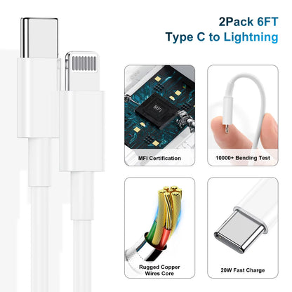 Compatible with Iphone 14 13 12 Charger,20W Fast Charger with 6Ft Lightning Cable,Usb C Charger Fast Charging Adapter Compatible with Iphone 14/13/12/11/Pro/Max/Xr/Xs/Se/8 Ipad Case,White