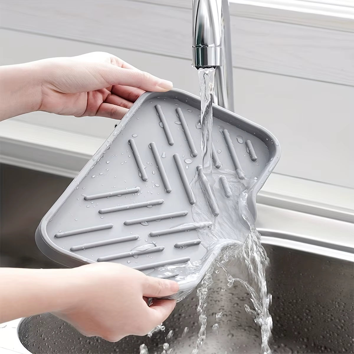 Sink Silicone Tray with Drain Soap Sponge Storage Holder Countertop Sink Scrubber Brush Soap Storage Rack Kitchen Organizer