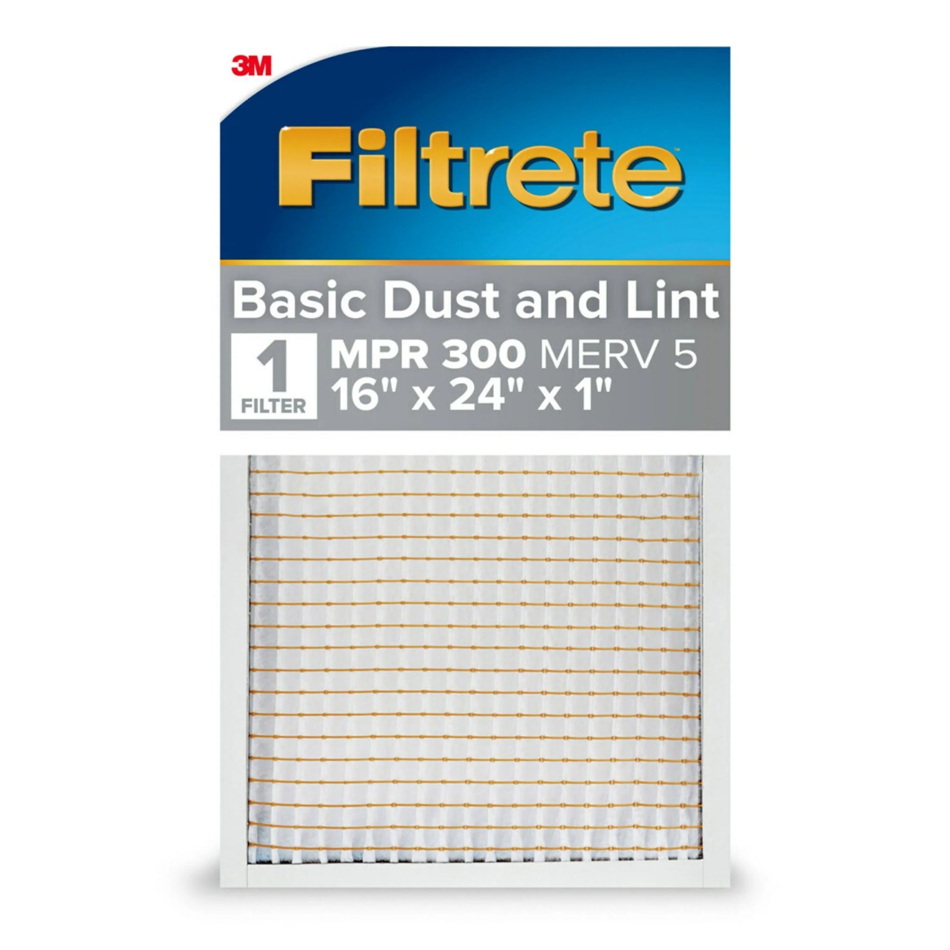 16X24X1 Air Filter, MPR 300 MERV 5, Dust Reduction, 1 Filter