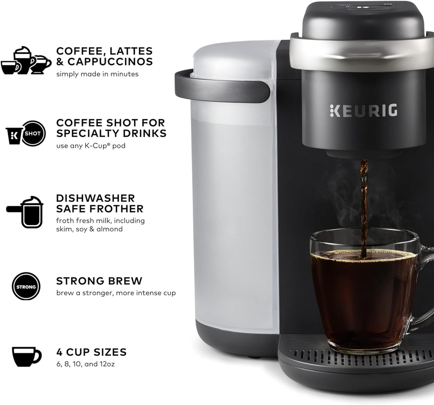 K-Cafe K-Duo Single Serve Coffee, Latte and Cappuccino Maker, Dark Charcoal