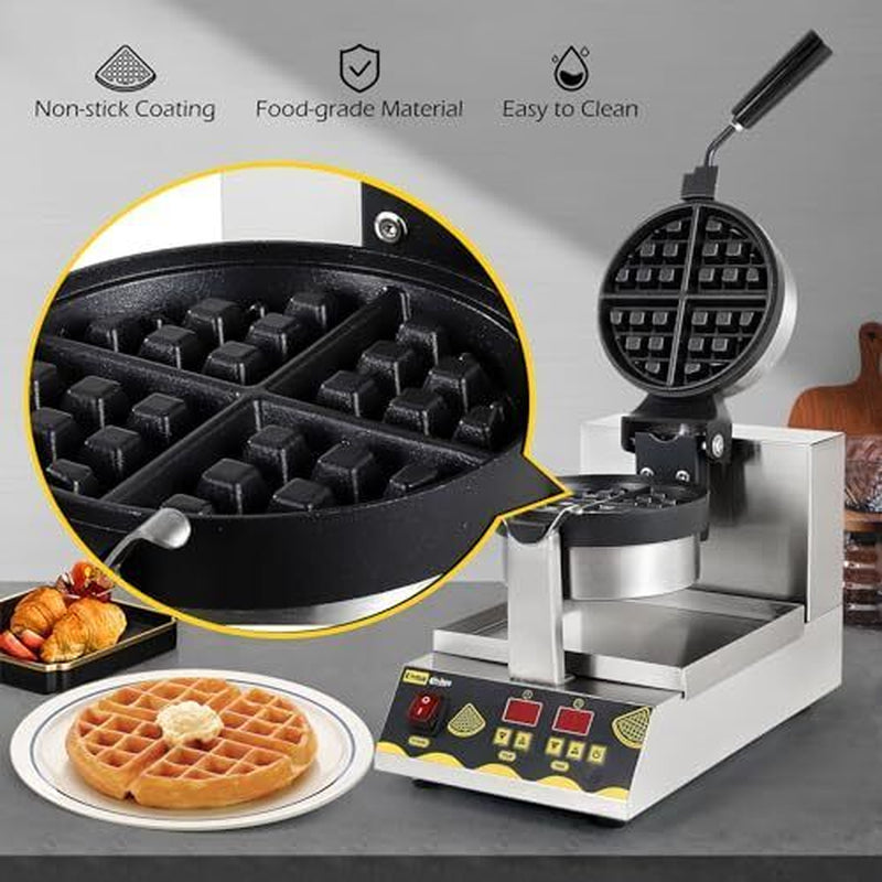 Belgian Waffle Maker Commercial Intelligent round Waffle Maker Rotating 180°