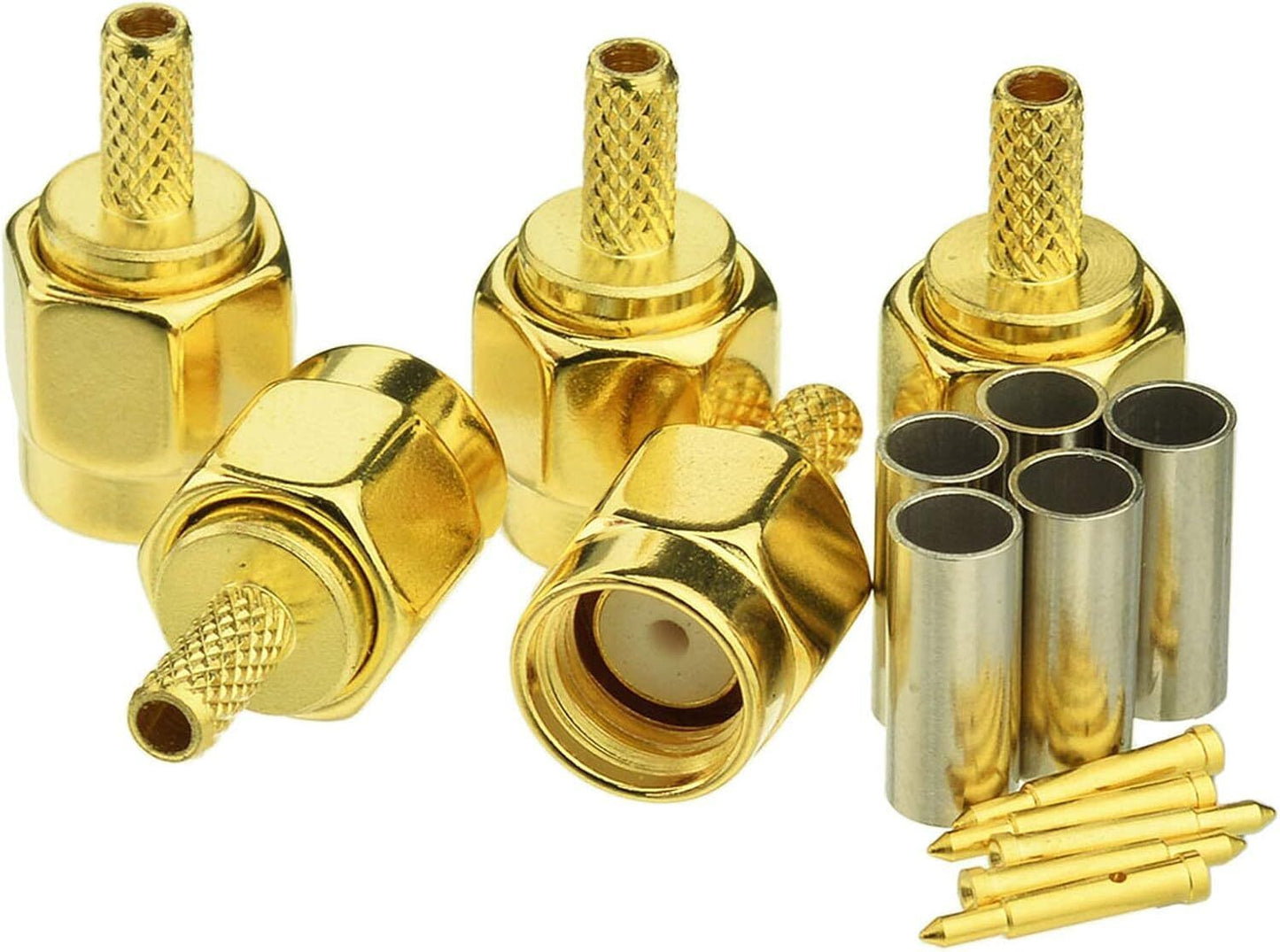 Eightwood 10Pcs SMA Male Crimp RF Connector Gold-Plating for RG316 RG174 Cable