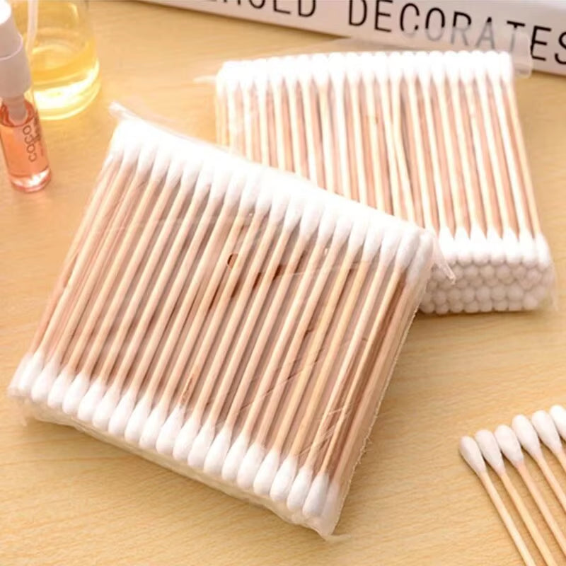 500Pcs Double Head Wood Cotton Swab Nose Ears Cleaning Women Makeup Tools Lipstik Cotton Buds Tip Sticks Bastoncillos Oidos