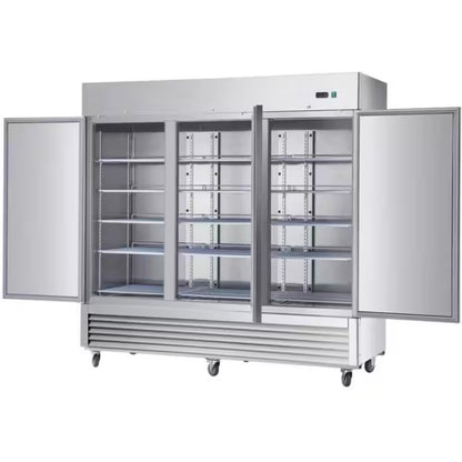 81 In. W 72 Cu. Ft. Auto / Cycle Defrost 3-Door Commercial Upright Reach-In Freezer in Stainless Steel