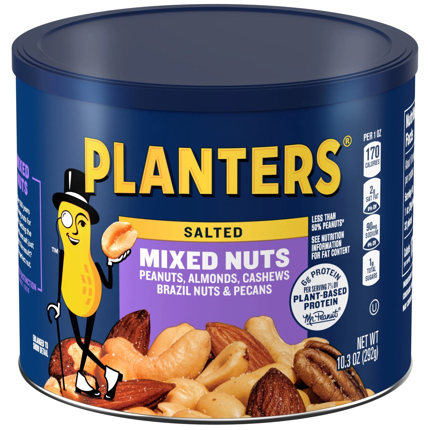 Salted Mixed Nuts, Party Snacks, Plant-Based Protein 10.3Oz (1 Canister)