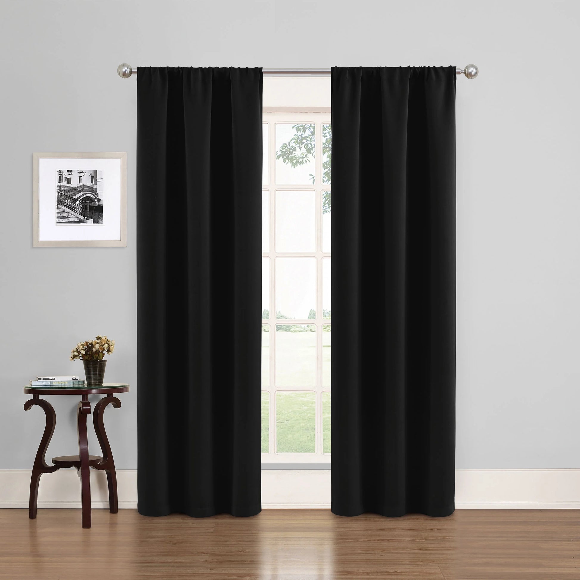 (3 Pack)  Phoenix Solid Blackout Curtain, Panel Pair, Black, 37"W X 84"L