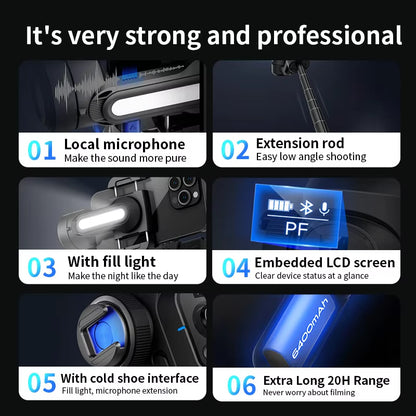 AOCHUAN Smart AI Face Tracking S2 Handheld Gimbal Stabilizer PTZ with Extendable Rod with Fill Light for Phone Tiktok Vlog Video