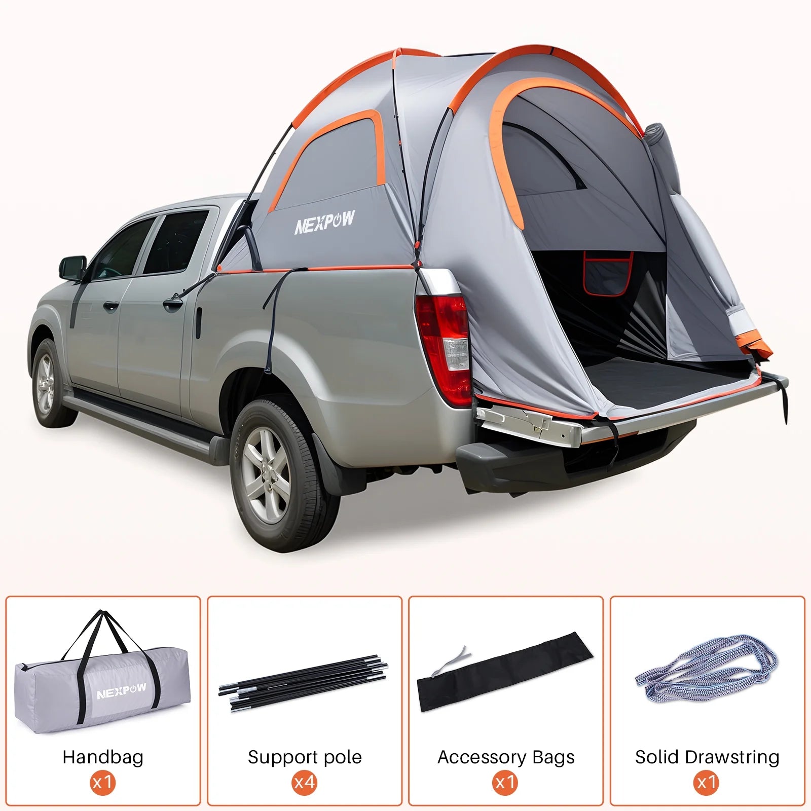 Truck Tent for Camping with Waterproof Rainfly, Double Layer for 2Person Portable Truck Bed Tent, Car Bed Camp Tents for Pickup Trucks