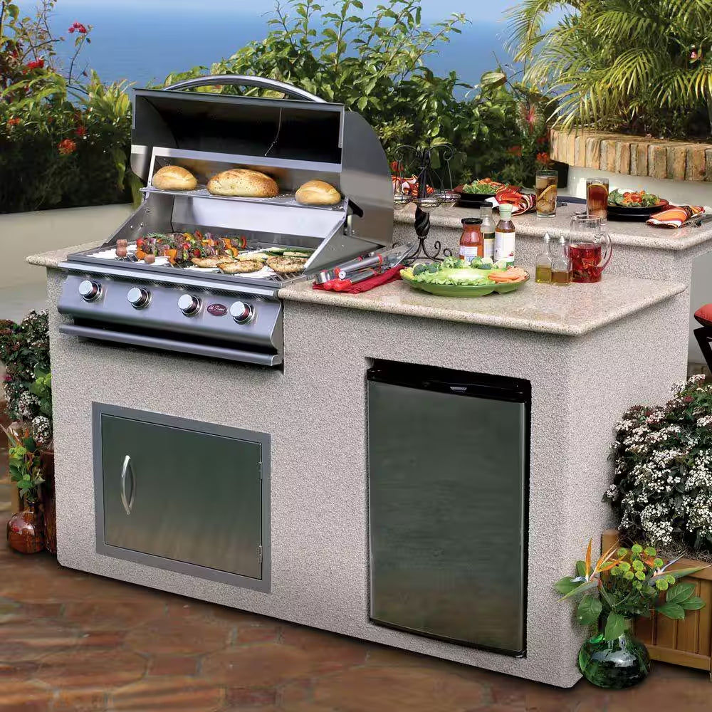 6 Ft. Stucco Grill Island with Granite Top and 4-Burner Gas Grill in Stainless Steel