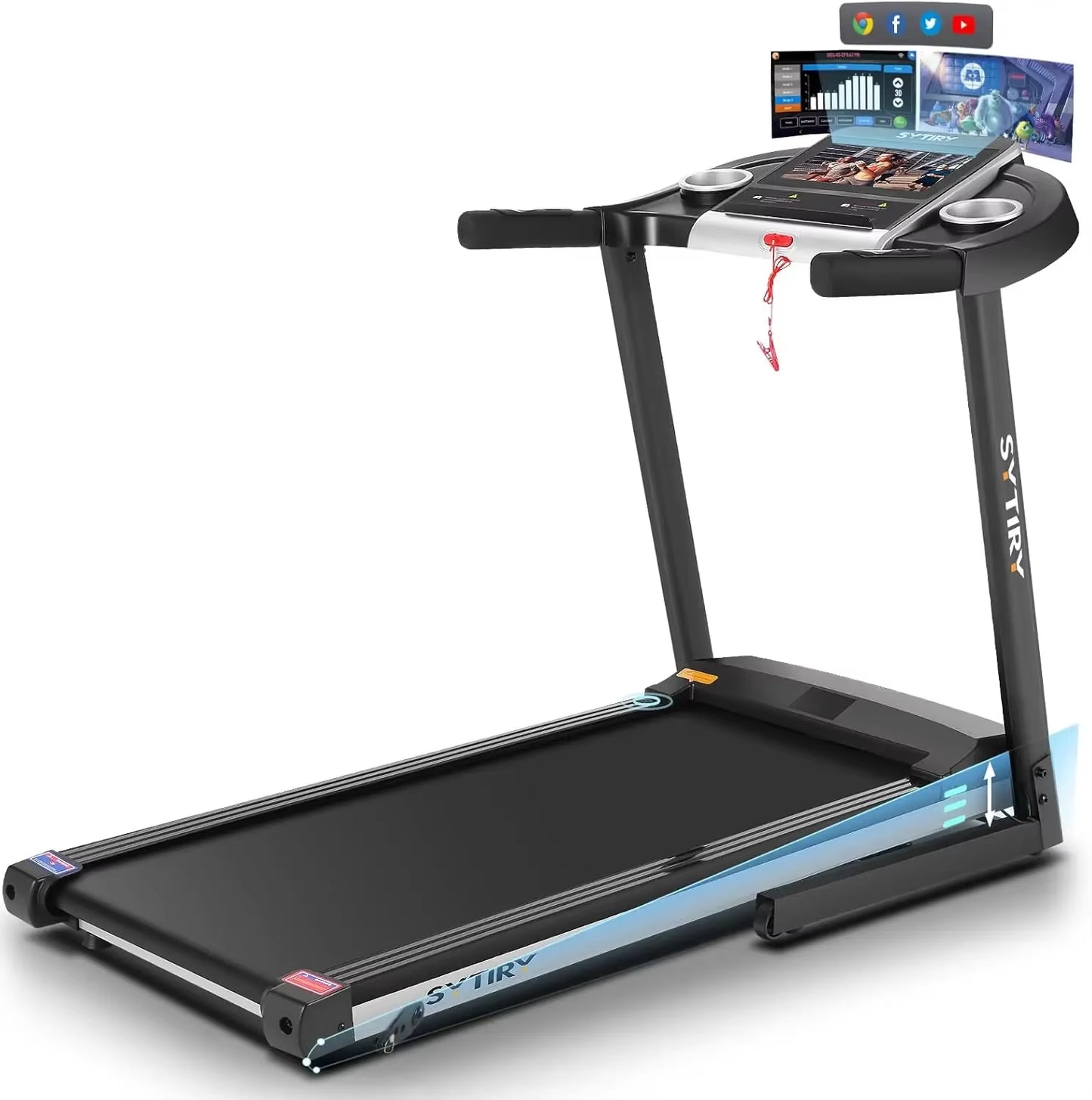 Treadmill with Touch Screen, 3.25HP Treadmills with TV and Wifi, Smart Foldable Treadmills with Music, Walking/Running Treadmill