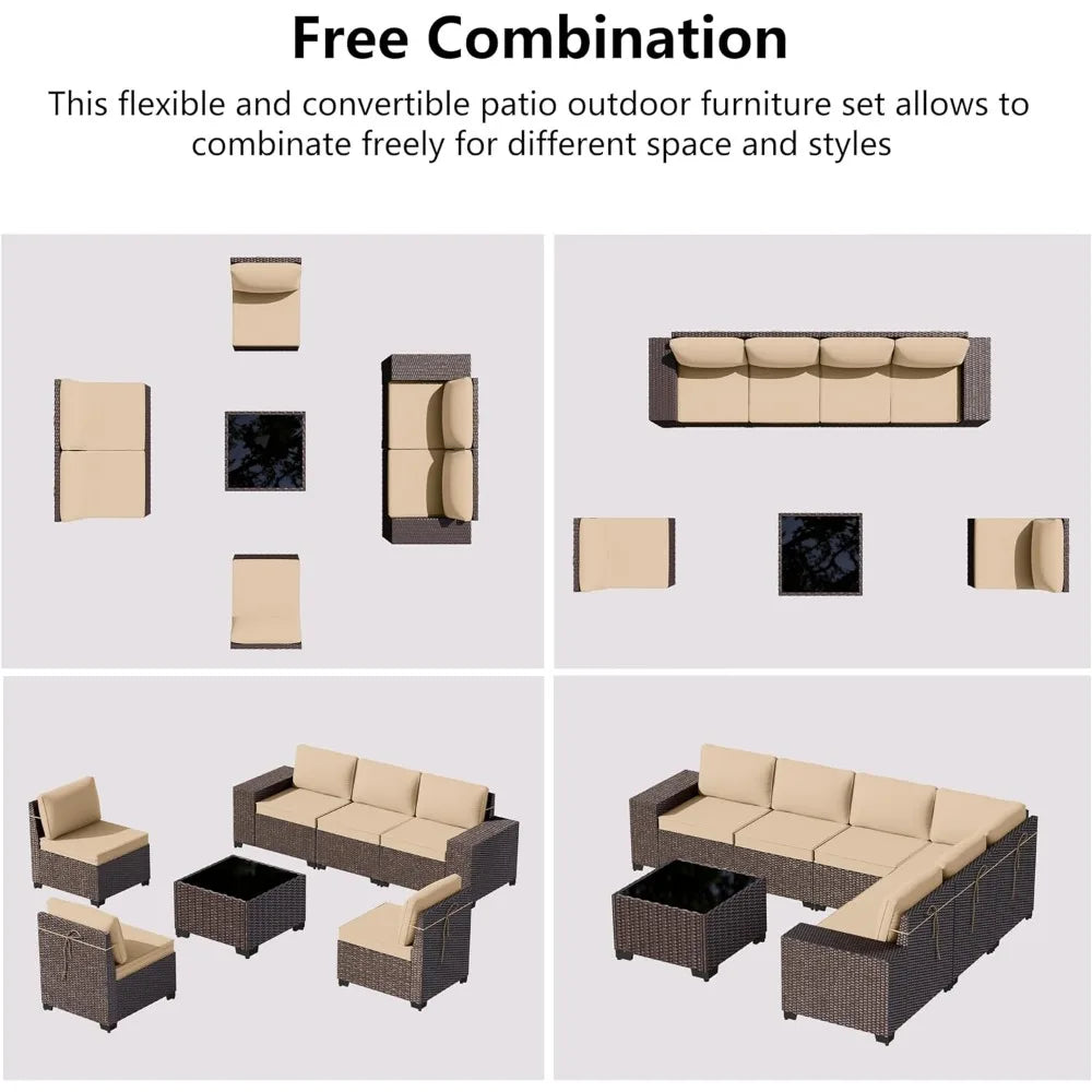 Patio Furniture Set Sofa 7-Pcs Wicker Sectional Sofa Set