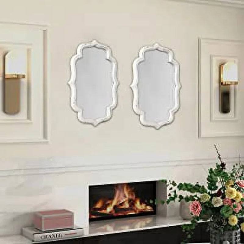 Hanging Rustic Distressed White Bathroom Wall Mirrors, Farmhouse Wood Small Mirror 16 X 12 Inch for Room Living Room Decor