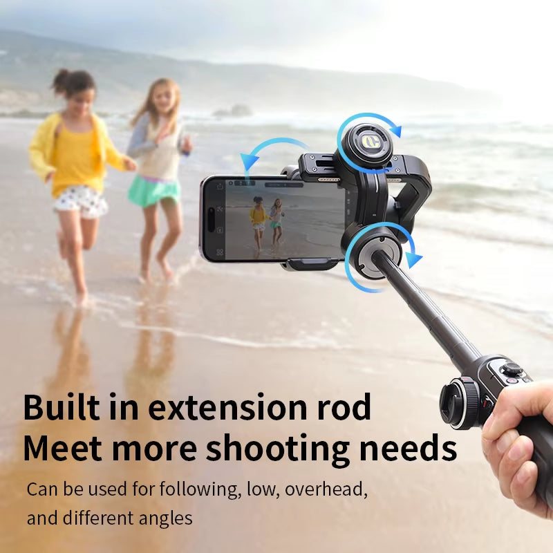 AOCHUAN Smart AI Face Tracking S2 Handheld Gimbal Stabilizer PTZ with Extendable Rod with Fill Light for Phone Tiktok Vlog Video